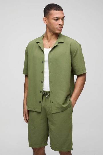 Oversized Crinkle Shirt & Relaxed Short Set khaki