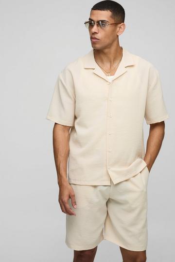 Oversized Crinkle Shirt & Relaxed Short Set taupe