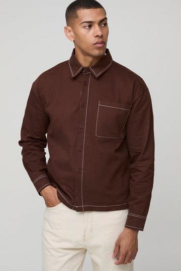 Regular Fit Contrast Stitch Twill Overshirt chocolate