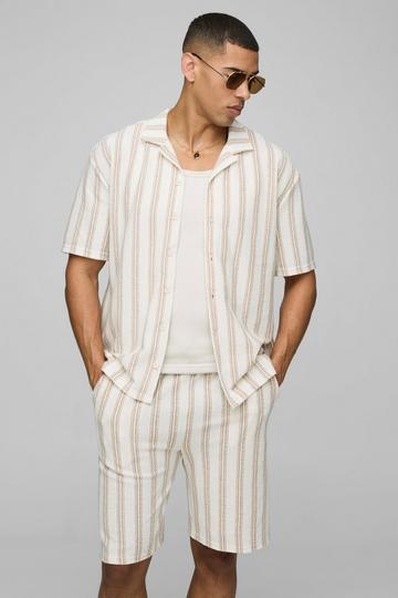 Oversized Overhemd Met Korte Mouwen En Revers Kraag En Baggy Shorts Set ecru