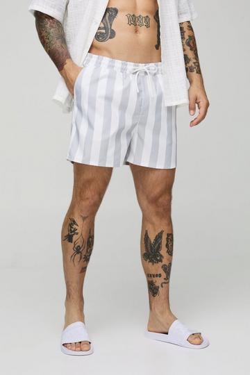 Wide Stripe Print Short Length Swim Short light grey