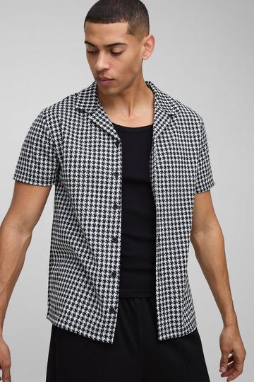 Houndstooth Regular Revere Short Sleeve Shirt black