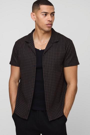 Houndstooth Regular Revere Short Sleeve Shirt black