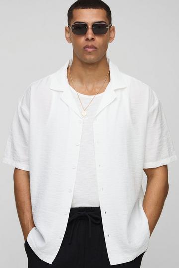 Oversized Gekreukeld Overhemd Met Revers Kraag En Korte Mouwen white