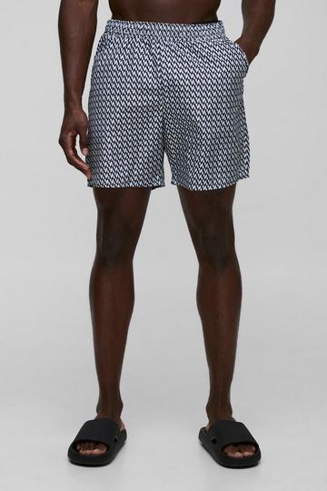 Abstract Printed Mid Length Swim Short black