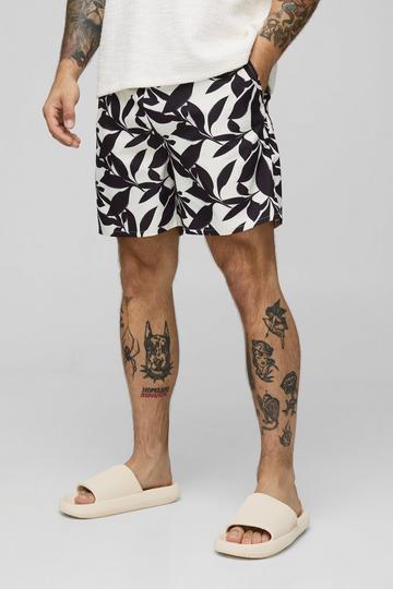 Leaf Print Mid Length Swim black