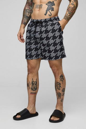Houndstooth Print Mid Length Swim black