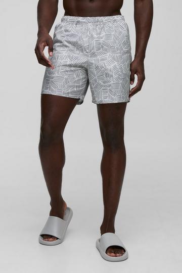 Abstract Printed Mid Length Swim Short taupe