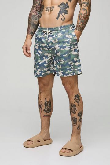 Camo Print Mid Length Swim Short camo