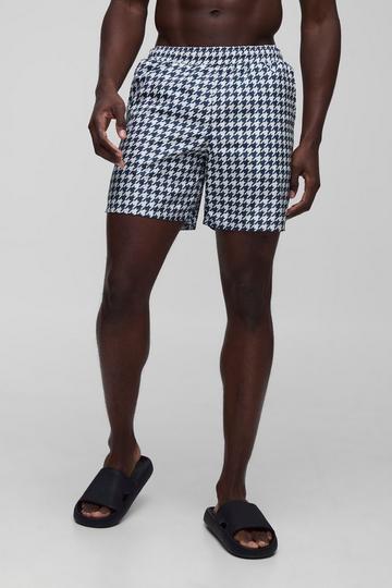 Houndstooth Printed Mid Length Swim Short black