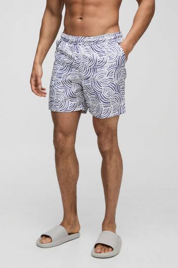 Pattern Printed Mid Length Swim Short purple