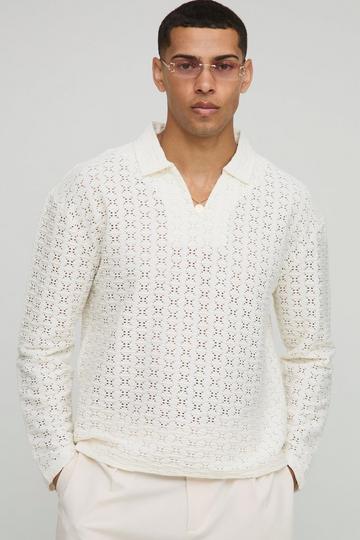 Oversized Overhead Blouse Met V-Hals En Textuur ecru