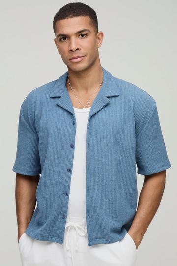 Crinkle Oversized Boxy Revere Short Sleeve Shirt blue
