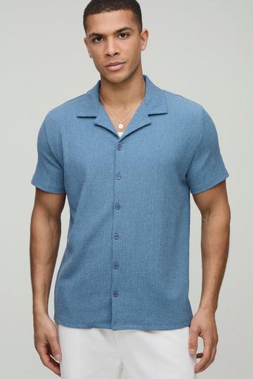 Crinkle Regular Revere Short Sleeve Shirt blue