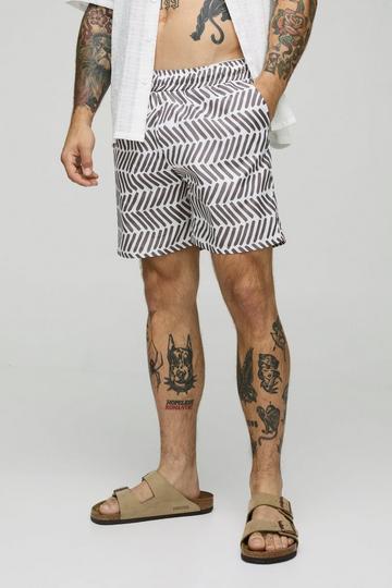 Pattern Printed Mid Length Swim Short light brown