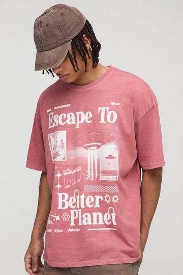 Oversized Gebleekt Escape To A Better Planet T-Shirt red