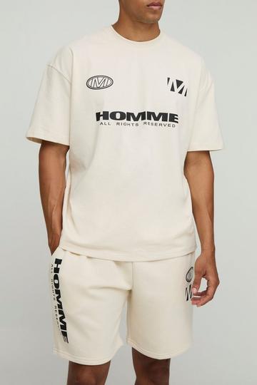 Oversized Homme Moto T-Shirt & Short Set ecru