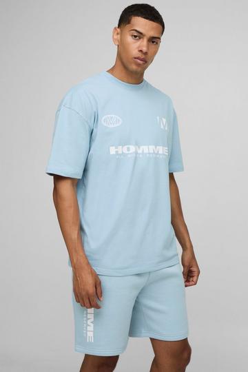 Oversized Homme Moto T-Shirt & Short Set light blue