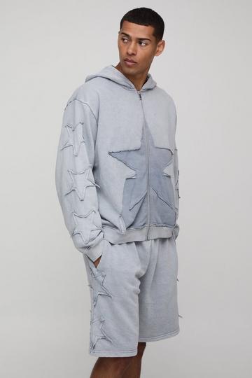 Oversized Gebleekt Boxy Wafel Gebreid Trainingspak Met Capuchon En Rits grey