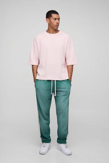 Oversized Boxy Waffle Washed T-Shirt & Jogger Set pink