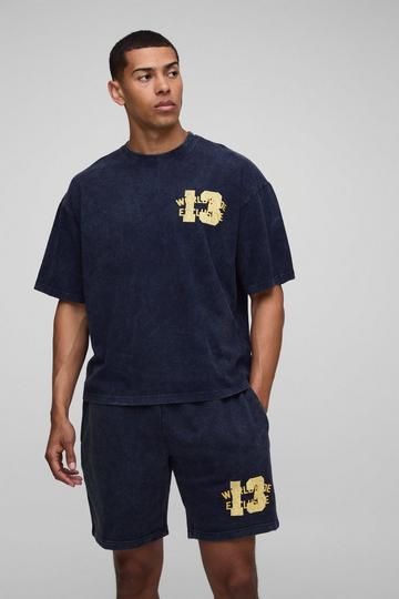Oversized Boxy 13 Washed T-Shirt & Short Set blue
