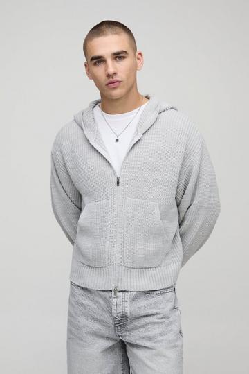 Boxy Fit Knitted Hoodie light grey