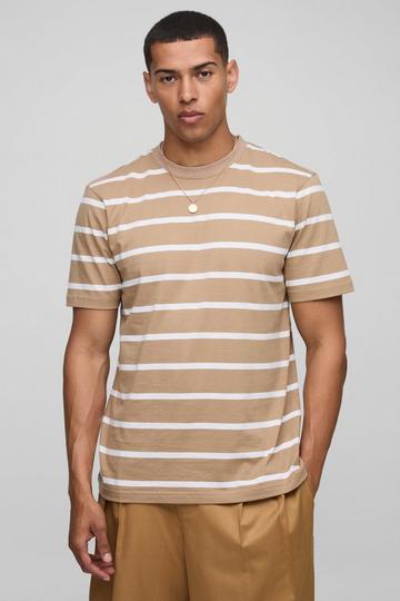 Relaxed Striped Crew Neck T-Shirt tan
