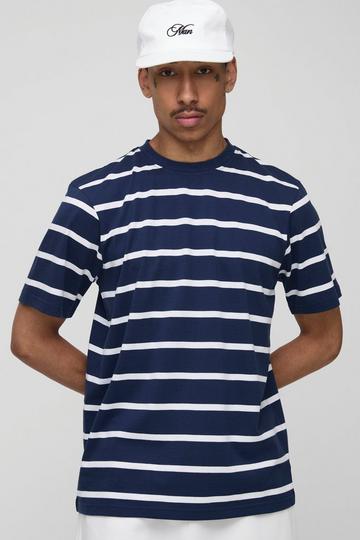 Relaxed Striped Crew Neck T-Shirt navy