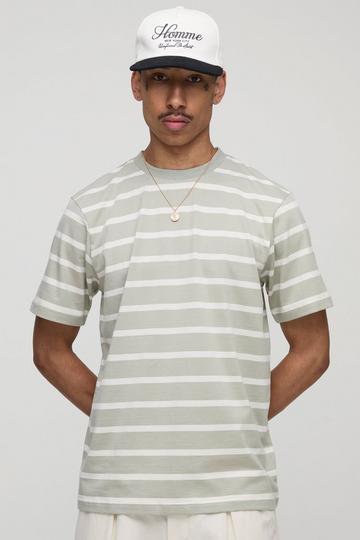 Relaxed Striped Crew Neck T-Shirt light khaki