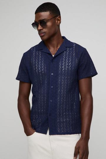 Regular Geo Open Weave Shirt navy