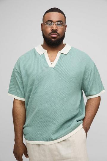 Plus Contrasterend Gebreide Oversized Rugby Polo Met Korte Mouwen black