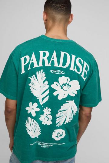 Oversized Paradise Floral Print Washed T-shirt forest