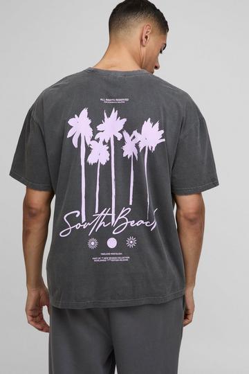 Oversized South Beach Palm Tree Printed Washed T-Shirt charcoal