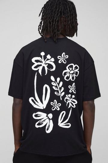 Oversized Brush Stroke Floral Print T-Shirt black