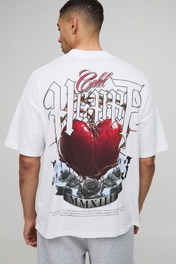 Oversized Extended Neck Cold Heart Printed T-Shirt white