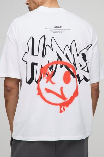 Oversized Extended Neck Homme Face Graffiti Printed T-Shirt white