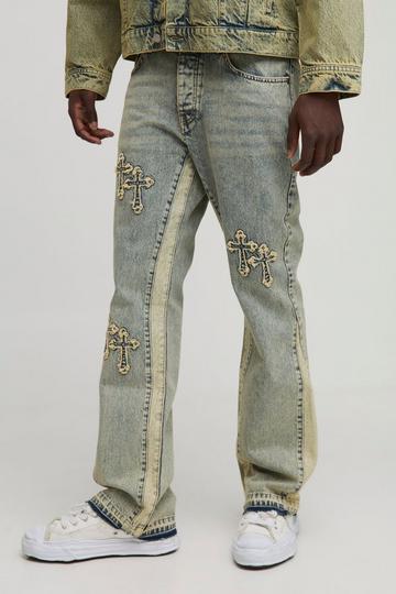 Flared Slim Fit Jeans Met Kruis En Panelen antique blue