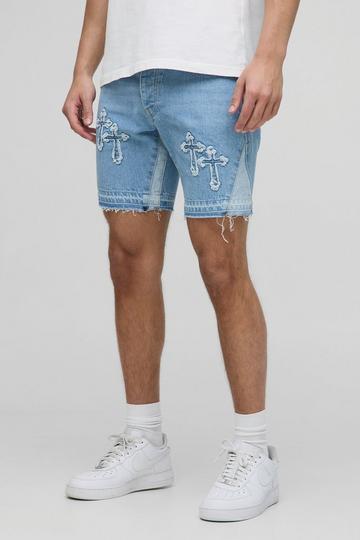 Slim Fit Cross Applique Gusset Shorts light blue
