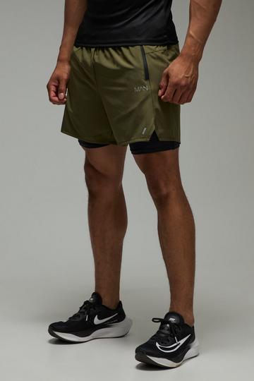 Man Active Stretch Woven 2in1 Shorts khaki