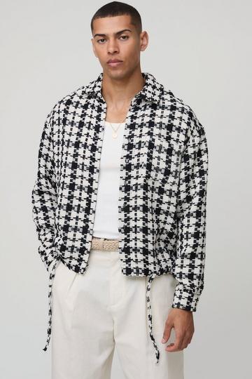 Oversized Boucle Bungee Hem Check Overshirt black