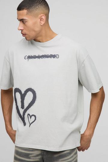 Oversized Gebleekt Graffiti Hartjes T-Shirt light grey