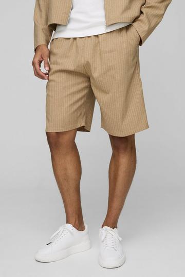 Stone Beige Relaxed Fit Striped Shorts