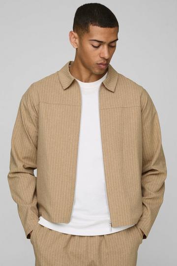 Regular Fit Stripe Harrington Jacket stone