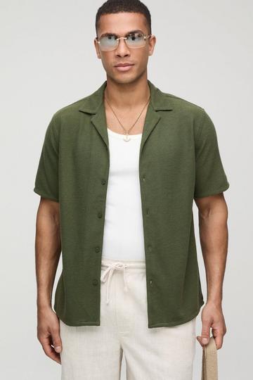Regular Fit Honeycomb Waffle Revere Shirt khaki
