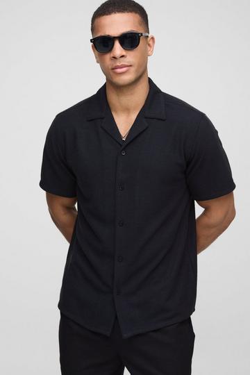 Wafel Gebreid Regular Fit Honingraat Overhemd Met Revers Kraag black