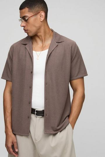 Wafel Gebreid Regular Fit Honingraat Overhemd Met Revers Kraag taupe