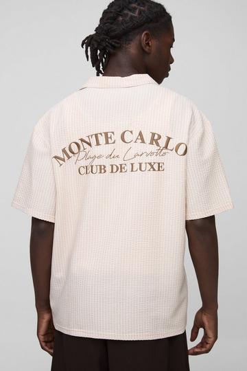 Oversized Embroidered Stripe Seersucker Revere Shirt stone
