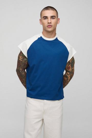 Oversized Boxy Contrast Panel Raglan Sleeve Tank navy