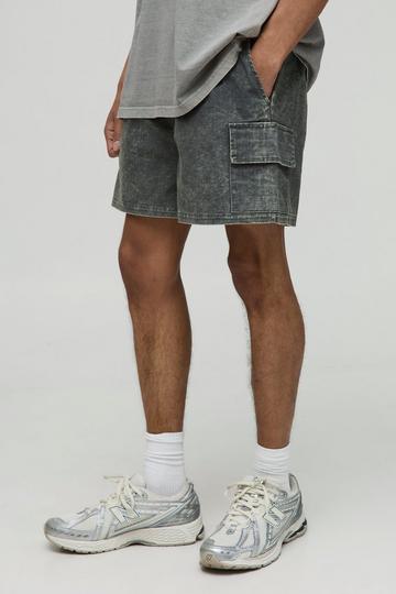 Elasticated Waist Boxer Fit Washed Ripstop Cargo Shorts grey