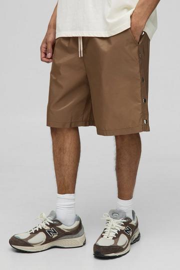 Baggy Nylon Shorts Met Drukknoopjes En Elastische Taille taupe